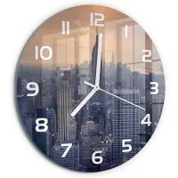 Tulup Wandklok - Manhattan, New York Wandklok Glas Met Motief - fi30 cm - Grijs Decoratieve Glazen Klok - Witte handen - Ronde Klok - Gekleurde Glazen Klok - Glazen Klok Met Print