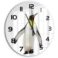 Tulup Wandklok - Pinguïn Wandklok Glas Met Motief - fi60 cm - Wit Decoratieve Glazen Klok - Zwarte handen - Ronde Klok - Gekleurde Glazen Klok - Glazen Klok Met Print