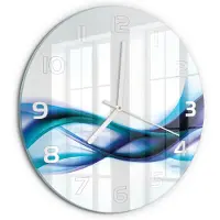 Tulup Wandklok - Golfabstractie Gekleurde Glazen Klok - fi30 cm - Blauw Glazen Klok Met Print - Witte handen - Ronde Klok - Moderne Wandklok Glas - Wandklok Glas Decoratie
