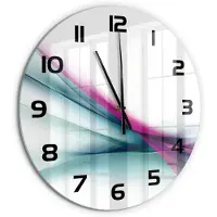 Tulup Wandklok - Golfabstractie Glazen Klok Met Print - fi60 cm - Veelkleurig Wandklok Glas Met Motief - Zwarte handen - Ronde Klok - Wandklok Glas Decoratie - Gekleurde Glazen Klok