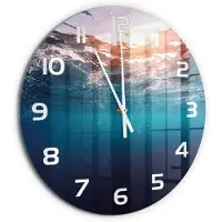 Tulup Wandklok - Onderwaterwereld Wandklok Glas Decoratie - fi60 cm - Blauw Gekleurde Glazen Klok - Witte handen - Ronde Klok - Klok Glas Met Opdruk - Moderne Wandklok Glas
