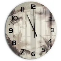 Tulup Wandklok - Palmbomen Klok Glas Met Opdruk - fi60 cm - Beige Moderne Wandklok Glas - Zwarte handen - Ronde Klok - Decoratieve Glazen Klok - Glazen Wandklok Design