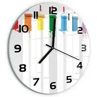 Tulup Wandklok - Verfrollers Glazen Klok Met Print - fi30 cm - Veelkleurig Wandklok Glas Met Motief - Zwarte handen - Ronde Klok - Wandklok Glas Decoratie - Gekleurde Glazen Klok