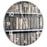 Tulup Wandklok - Boekenplank Klok Glas Met Opdruk - fi60 cm - Beige Moderne Wandklok Glas - Witte handen - Ronde Klok - Decoratieve Glazen Klok - Glazen Wandklok Design