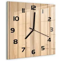 Tulup Wandklok - Houten achtergrond Wandklok Glas Decoratie - 30x30 cm - Beige Gekleurde Glazen Klok - Zwarte handen - Vierkante Klok - Klok Glas Met Opdruk - Moderne Wandklok Glas