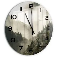 Tulup Wandklok - Mist boven het bos Wandklok Glas Decoratie - fi60 cm - Zwart-wit Gekleurde Glazen Klok - Zwarte handen - Ronde Klok - Klok Glas Met Opdruk - Moderne Wandklok Glas