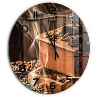 Tulup Wandklok - Koffiebonen Wandklok Glas Decoratie - fi60 cm - Bruin Gekleurde Glazen Klok - Zwarte handen - Ronde Klok - Klok Glas Met Opdruk - Moderne Wandklok Glas