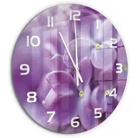Tulup Wandklok - Paarse bloemen Glazen Klok Met Print - fi60 cm - Paars Wandklok Glas Met Motief - Witte handen - Ronde Klok - Wandklok Glas Decoratie - Gekleurde Glazen Klok