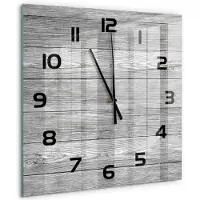 Tulup Wandklok - Houten achtergrond Wandklok Glas Met Motief - 60x60 cm - Grijs Decoratieve Glazen Klok - Zwarte handen - Vierkante Klok - Gekleurde Glazen Klok - Glazen Klok Met Print