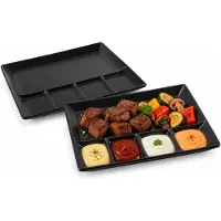 Svenska Living 2x stuks fondue/gourmet/bbq bord - zwart - 24 x 24 cm - 5 vakken - porselein - dinerborden 4-vaks - fonduebord - gourmetbord