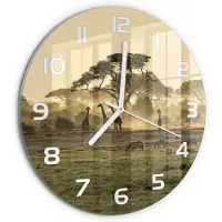 Tulup Wandklok - Giraffen in de savanne Moderne Wandklok Glas - fi30 cm - Beige Wandklok Glas Decoratie - Witte handen - Ronde Klok - Glazen Wandklok Design - Klok Glas Met Opdruk