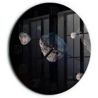 Tulup Wandklok - Meteoren Wandklok Glas Decoratie - fi30 cm - Zwart Gekleurde Glazen Klok - Zwarte handen - Ronde Klok - Klok Glas Met Opdruk - Moderne Wandklok Glas