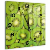 Tulup Wandklok - Kiwi Glazen Wandklok Design - 60x60 cm - Groente Klok Glas Met Opdruk - Zwarte handen - Vierkante Klok - Wandklok Glas Met Motief - Decoratieve Glazen Klok