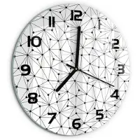 Tulup Wandklok - Lijnen en cirkels Glazen Klok Met Print - fi30 cm - Zwart-wit Wandklok Glas Met Motief - Zwarte handen - Ronde Klok - Wandklok Glas Decoratie - Gekleurde Glazen Klok