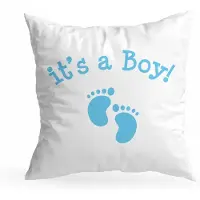 Darymex Babyshower Kussenhoes 40x40cm - Welkom Jongen - Wit met Voetjes