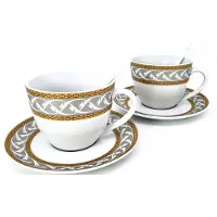 Queen Isabell Elegante Porseleinen Kopjes met Schotels en Lepeltjes - Cadeauset