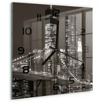 Tulup Wandklok - Manhattan, New York Wandklok Glas Decoratie - 30x30 cm - Zwart-wit Gekleurde Glazen Klok - Zwarte handen - Vierkante Klok - Klok Glas Met Opdruk - Moderne Wandklok Glas