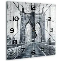 Tulup Wandklok - Brooklynbrug Glazen Klok Met Print - 60x60 cm - Zwart-wit Wandklok Glas Met Motief - Zwarte handen - Vierkante Klok - Wandklok Glas Decoratie - Gekleurde Glazen Klok