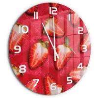 Tulup Wandklok - Gesneden aardbeien Klok Glas Met Opdruk - fi60 cm - Rood Moderne Wandklok Glas - Witte handen - Ronde Klok - Decoratieve Glazen Klok - Glazen Wandklok Design