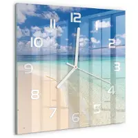 Drukarnia Piga Wandklok - Strand op de Malediven Glazen Wandklok Design - 30x30 cm - Blauw Klok Glas Met Opdruk - Witte handen - Vierkante Klok - Wandklok Glas Met Motief - Decoratieve Glazen Klok