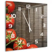 Tulup Wandklok - Tomaten op hout Glazen Klok Met Print - 60x60 cm - Rood Wandklok Glas Met Motief - Witte handen - Vierkante Klok - Wandklok Glas Decoratie - Gekleurde Glazen Klok
