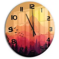 Tulup Wandklok - Berglandschap Decoratieve Glazen Klok - fi60 cm - Oranje Glazen Wandklok Design - Zwarte handen - Ronde Klok - Glazen Klok Met Print - Wandklok Glas Met Motief
