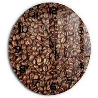 Tulup Wandklok - Koffiebonen Klok Glas Met Opdruk - fi60 cm - Bruin Moderne Wandklok Glas - Zwarte handen - Ronde Klok - Decoratieve Glazen Klok - Glazen Wandklok Design