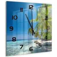 Tulup Wandklok - Strand van de Malediven Moderne Wandklok Glas - 60x60 cm - Blauw Wandklok Glas Decoratie - Zwarte handen - Vierkante Klok - Glazen Wandklok Design - Klok Glas Met Opdruk