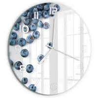 Tulup Wandklok - Bosbessen Wandklok Glas Met Motief - fi30 cm - Blauw Decoratieve Glazen Klok - Witte handen - Ronde Klok - Gekleurde Glazen Klok - Glazen Klok Met Print
