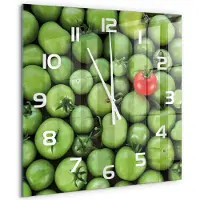 Tulup Wandklok - Rijpe tomaat Moderne Wandklok Glas - 60x60 cm - Rood Wandklok Glas Decoratie - Witte handen - Vierkante Klok - Glazen Wandklok Design - Klok Glas Met Opdruk