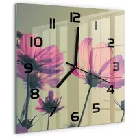 Tulup Wandklok - Roze bloemen Moderne Wandklok Glas - 30x30 cm - Roze Wandklok Glas Decoratie - Zwarte handen - Vierkante Klok - Glazen Wandklok Design - Klok Glas Met Opdruk
