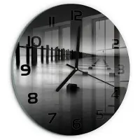 Tulup Wandklok - De golfbreker van de Theems Glazen Klok Met Print - fi30 cm - Zwart-wit Wandklok Glas Met Motief - Zwarte handen - Ronde Klok - Wandklok Glas Decoratie - Gekleurde Glazen Klok
