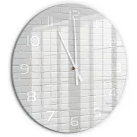 Tulup Wandklok - Bakstenen muur Wandklok Glas Decoratie - fi60 cm - Wit Gekleurde Glazen Klok - Witte handen - Ronde Klok - Klok Glas Met Opdruk - Moderne Wandklok Glas