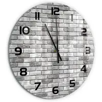 Tulup Wandklok - Bakstenen muur Decoratieve Glazen Klok - fi60 cm - Grijs Glazen Wandklok Design - Zwarte handen - Ronde Klok - Glazen Klok Met Print - Wandklok Glas Met Motief