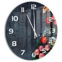 Tulup Wandklok - Ingrediënten Wandklok Glas Decoratie - fi60 cm - Veelkleurig Gekleurde Glazen Klok - Witte handen - Ronde Klok - Klok Glas Met Opdruk - Moderne Wandklok Glas