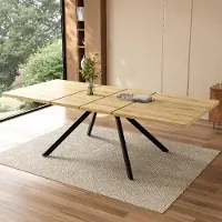 OKWISH Uitschuifbare eettafel met 3 verstelbare lengtes, metalen poten, keukentafel voor 6-10 personen, eenvoudig design, natuurlijke uitstraling