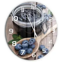 Tulup Wandklok - Bosbessenjam Wandklok Glas Met Motief - fi60 cm - Blauw Decoratieve Glazen Klok - Witte handen - Ronde Klok - Gekleurde Glazen Klok - Glazen Klok Met Print