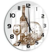 Tulup Wandklok - Wijn en hapjes Klok Glas Met Opdruk - fi60 cm - Zwart-wit Moderne Wandklok Glas - Zwarte handen - Ronde Klok - Decoratieve Glazen Klok - Glazen Wandklok Design
