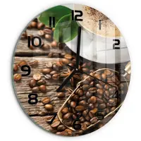 Tulup Wandklok - Koffie Wandklok Glas Met Motief - fi30 cm - Bruin Decoratieve Glazen Klok - Zwarte handen - Ronde Klok - Gekleurde Glazen Klok - Glazen Klok Met Print