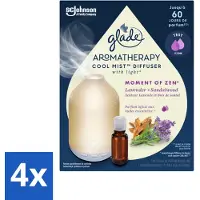 Glade 4 x – Aromatherapy Mist Diffuser – Starterpakket – Houder + Moment of Zen Navulling - 17,4 ml - Aromatherapie - Ontspanning - Lavendel - Sandelhout - Geur