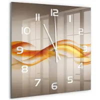 Tulup Wandklok - Golfabstractie Moderne Wandklok Glas - 60x60 cm - Oranje Wandklok Glas Decoratie - Witte handen - Vierkante Klok - Glazen Wandklok Design - Klok Glas Met Opdruk