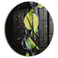 Tulup Wandklok - Kalk en water Glazen Klok Met Print - fi60 cm - Groente Wandklok Glas Met Motief - Zwarte handen - Ronde Klok - Wandklok Glas Decoratie - Gekleurde Glazen Klok