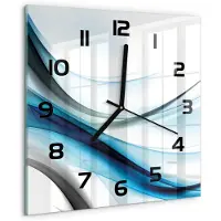 Tulup Wandklok - Golfabstractie Wandklok Glas Met Motief - 30x30 cm - Blauw Decoratieve Glazen Klok - Zwarte handen - Vierkante Klok - Gekleurde Glazen Klok - Glazen Klok Met Print