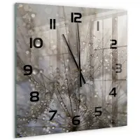 Tulup Wandklok - Paardenbloemzaden Wandklok Glas Met Motief - 60x60 cm - Wit Decoratieve Glazen Klok - Zwarte handen - Vierkante Klok - Gekleurde Glazen Klok - Glazen Klok Met Print