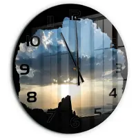 Tulup Wandklok - Zonsondergang Moderne Wandklok Glas - fi60 cm - Blauw Wandklok Glas Decoratie - Zwarte handen - Ronde Klok - Glazen Wandklok Design - Klok Glas Met Opdruk
