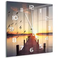 Tulup Wandklok - Zonsondergang Glazen Wandklok Design - 60x60 cm - Geel Klok Glas Met Opdruk - Witte handen - Vierkante Klok - Wandklok Glas Met Motief - Decoratieve Glazen Klok