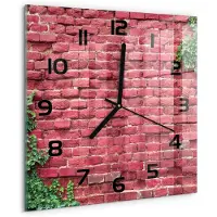 Tulup Wandklok - Bakstenen muur Wandklok Glas Met Motief - 30x30 cm - Rood Decoratieve Glazen Klok - Zwarte handen - Vierkante Klok - Gekleurde Glazen Klok - Glazen Klok Met Print