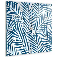 Tulup Wandklok - Palmbladeren Klok Glas Met Opdruk - 60x60 cm - Blauw Moderne Wandklok Glas - Witte handen - Vierkante Klok - Decoratieve Glazen Klok - Glazen Wandklok Design
