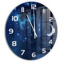 Tulup Wandklok - Sterrenhemel Gekleurde Glazen Klok - fi60 cm - Blauw Glazen Klok Met Print - Witte handen - Ronde Klok - Moderne Wandklok Glas - Wandklok Glas Decoratie