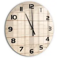 Tulup Wandklok - Houten achtergrond Moderne Wandklok Glas - fi60 cm - Beige Wandklok Glas Decoratie - Zwarte handen - Ronde Klok - Glazen Wandklok Design - Klok Glas Met Opdruk